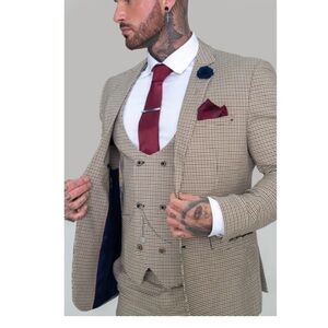Cavani Elwood Beige Tan Houndstooth Check men’s blazer